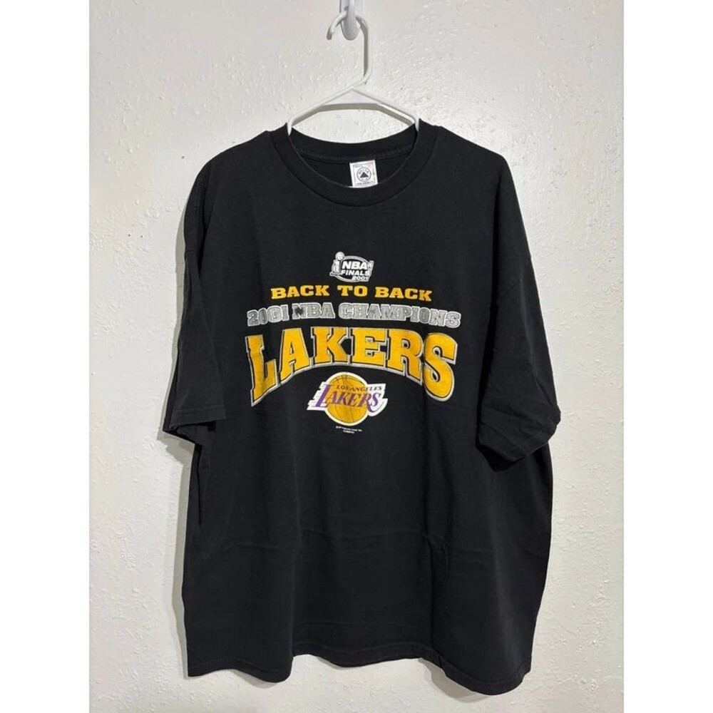Vintage LA Lakers T Shirt 2001 Two Time Champions 2XL Black